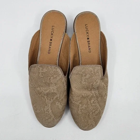 Lucky Brand Cristley Snakeskin Leather Mules Taupe Beige Loafers 9.5M - Picture 4 of 11